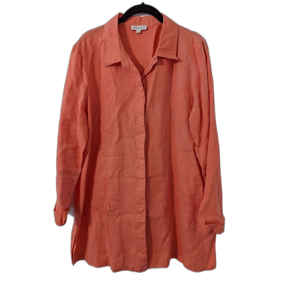 Joseph A Women's Size 12 100% Linen Salmon Pink Long Sleeve Button Down Blouse